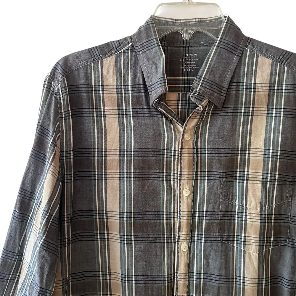 J. Crew Lightweight Chambray Shirt Mens Medium Deep Ultramarine Plaid Button